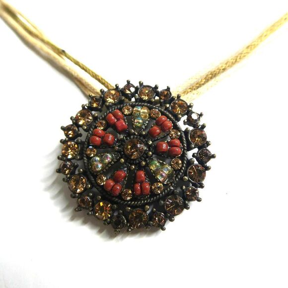 Lia Sophia Beaded Rhinestone Filigree Pendant Double Cord Strand Necklace - Picture 1 of 11